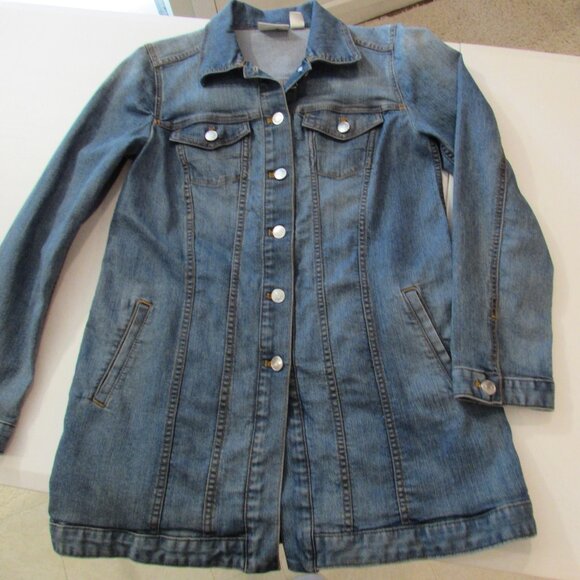 Chicos Long Length Slimming Fit Denim Jacket Size 0 (small/4-6) - Picture 1 of 16